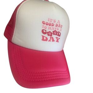 Women’s White Pink It’s A Good Day  Adjustable Trucker Baseball Cap Hat NWOT